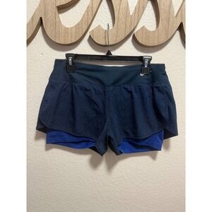 Nike Dri-FIT 2-in-1 Running Shorts Womens Medium Navy Blue Leopard Print Liner